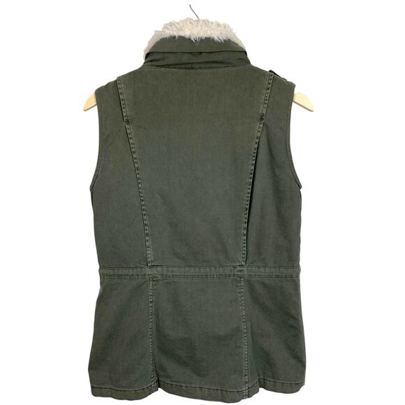 TINSEL Women's Size XS Sherpa Lined Army Green Sinch Waist Cargo Vest - Picture 2 of 12